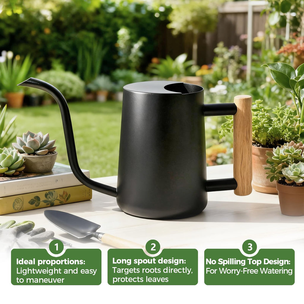 Bamworld Watering Can Indoor Plants 35oz Small Watering Can Stainless Steel Water Can for Indoor Outdoor Home Plants Garden Flowers（Black）