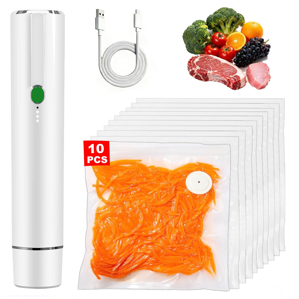 Handheld Vacuum Sealer for Food with 10 Reusable Vacuum Sealer Bags, Chef Preserve Compact Vacuum Sealer Machine, Portable Seal Meal Saver, Wireless Food Sealer