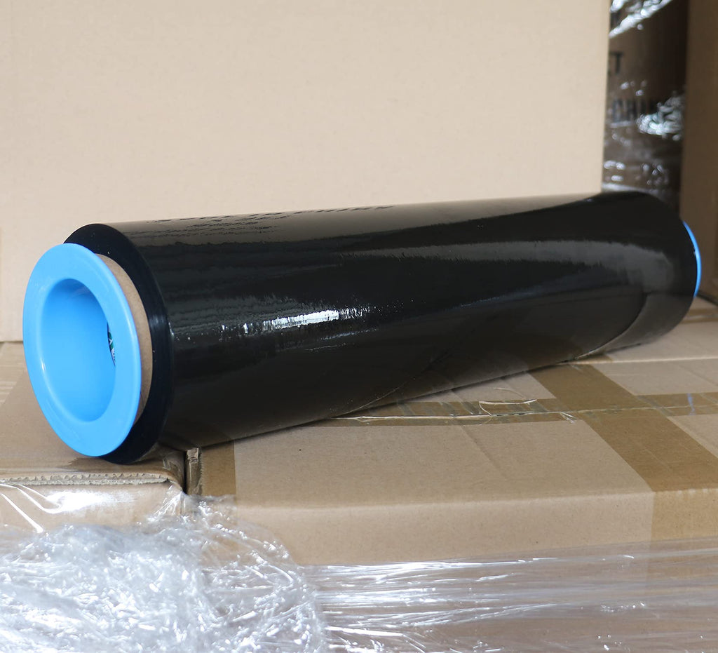 BOMEI PACK Black Stretch Wrap, Plastic Shrink Wrap Film Roll 15 in x 1500ft, 1 Pack with Rotatable Sleeve