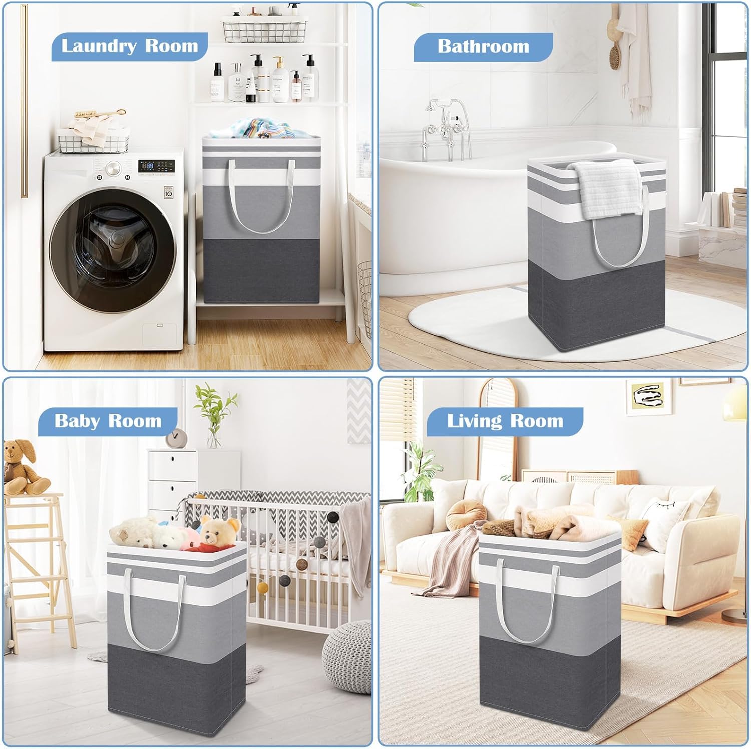 Oillase 3-Pack Laundry Basket, Freestanding＆Waterproof Laundry Hamper, Collapsible Tall Clothes Hamper with Easy Carry Handles for Clothes, Towels＆Toys in the Family and Dorm,Gradient Grey,75L