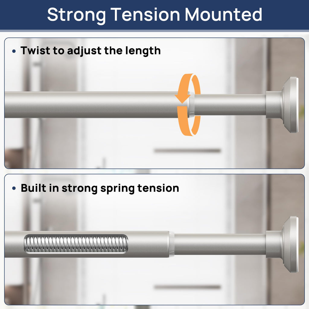 Shower Curtain Rod 30 to 76 Inches, 1 Inch Adjustable Spring Tension Stainless Steel Shower Rod No Drill for Bathroom, Closet, Window, Room Divider, Never Rust, Non Slip, Nickel