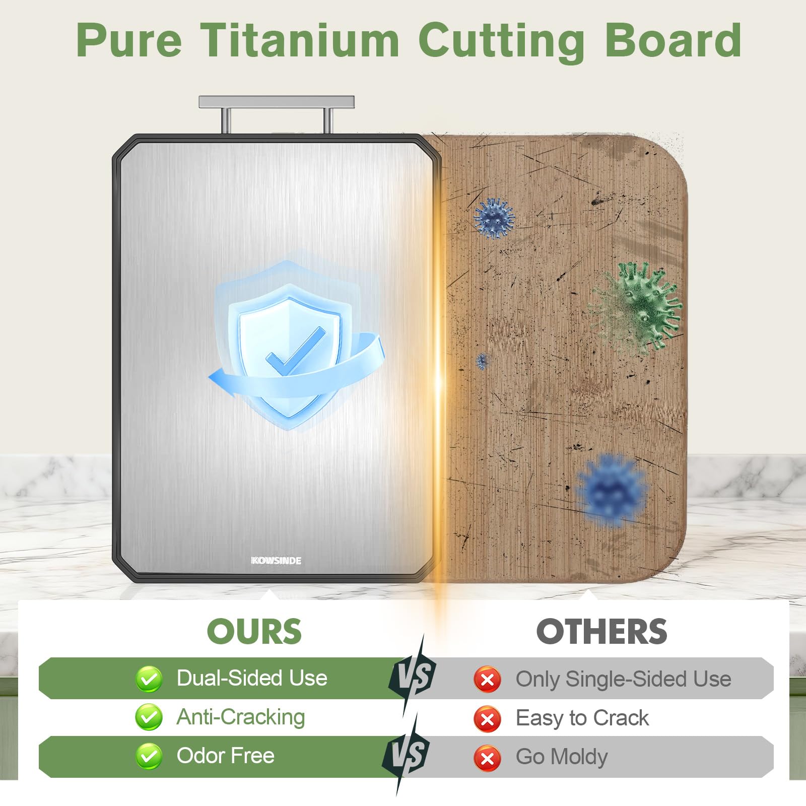 Titanium Cutting Board - Double Sided Non-Toxic Cutting Boards for Kitchen, Pure Titanium & Wheat Straw PP Food Grade Metal Cutting Board, Non-Stick Durable and Easy to Clean 16" x 11"
