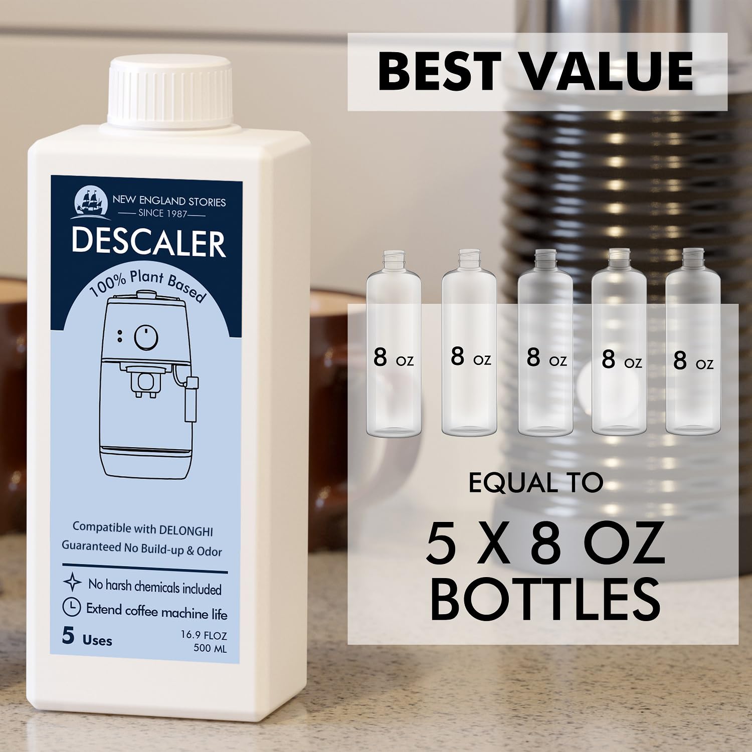 10 Uses Descaling Solution Compatible with DeLonghi, Specially Designed for Delonghi Coffee Machines and Maker - 33.8oz Espresso Coffee Maker Cleaner, Coffee Pot Cleaning Limescale Remover