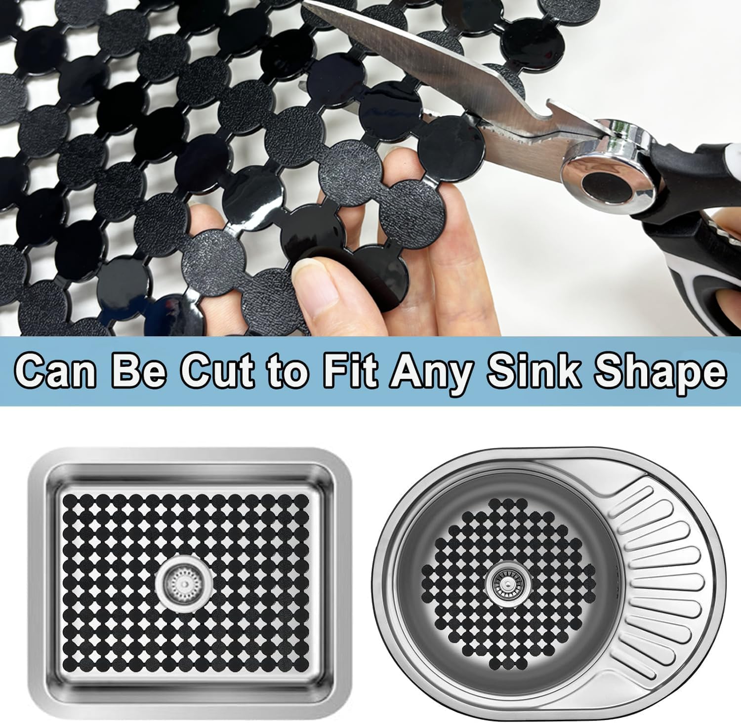 Kitchen Sink Mat for Stainless Steel/Ceramic Sinks,2 Pack Sink Protectors for Kitchen Sink with Scissors, Fast Draining,Easy to Clean,DIY Cut,15.7 X 11.8 Inch(Dark Black)