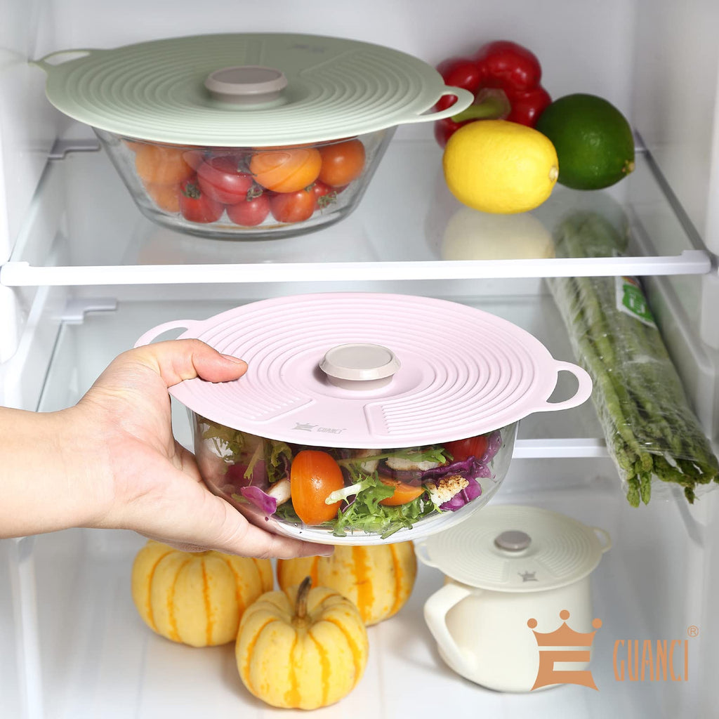 GUANCI Silicone Lids Set of 8, Silicone Lids Covers Universa Heat Resistant Microwave Cover Silicone Suction lids for Bowls, Plate, Pots, Pans