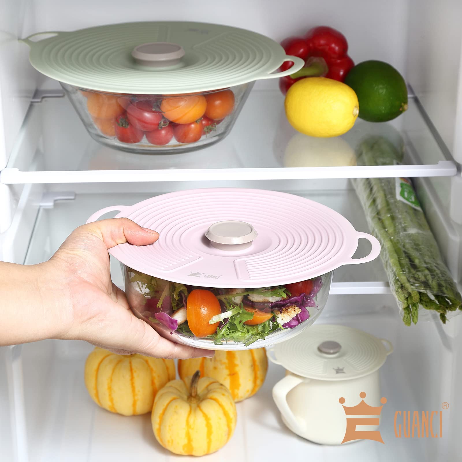 GUANCI Silicone Lids Set of 8, Silicone Lids Covers Universa Heat Resistant Microwave Cover Silicone Suction lids for Bowls, Plate, Pots, Pans