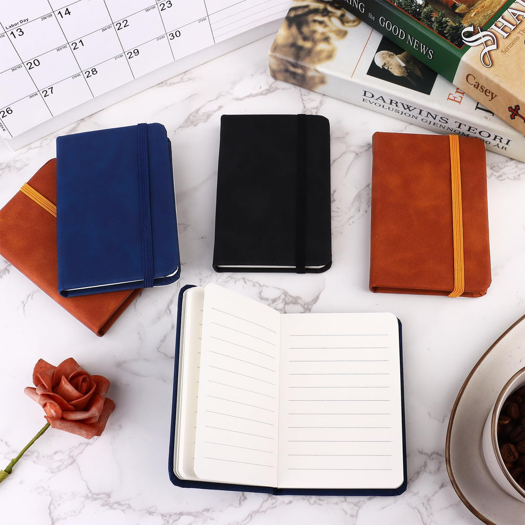 10 Pcs Leather Pocket Notebook A7 Note Book Pocket Hardcover Notepad 3 x 4 Inch Mini Notepad Tiny Lined Journal Notebook With Elastic Band for Office Home School Writing Supplies(100 sheets 200 pages)