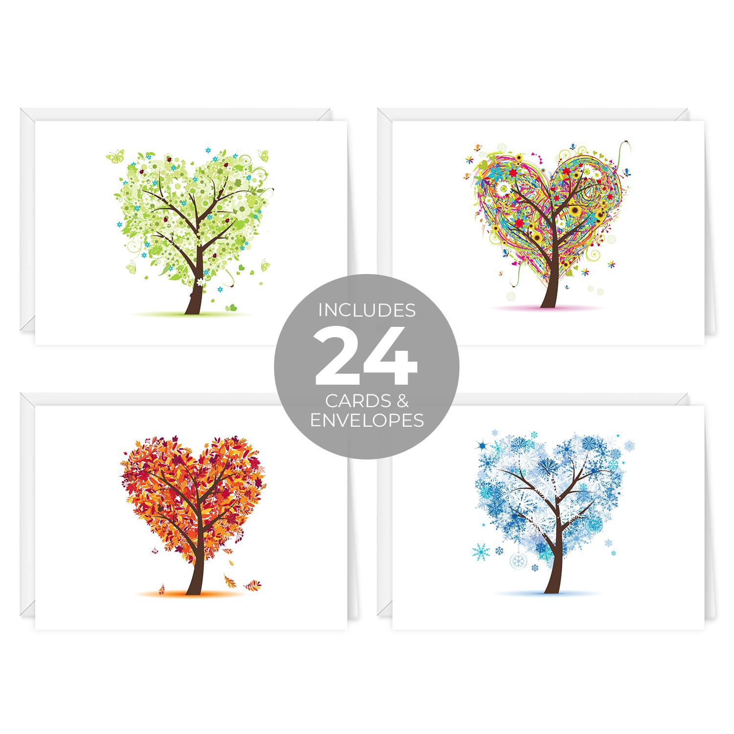 Seasons of Life Note Card Assortment Pack - Set of 24 cards - 4 designs blank inside - with white envelopes (54043)