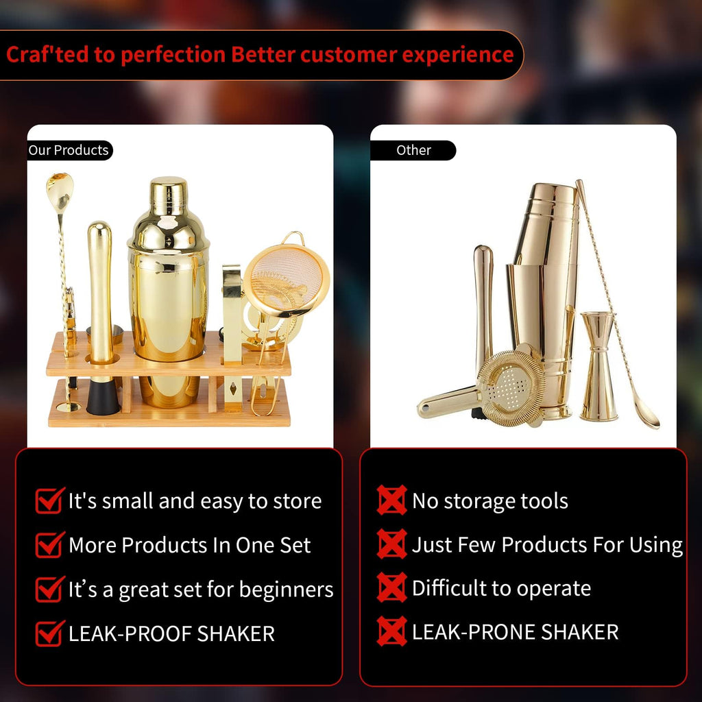 OBALY Bartender Kit 11-Piece Cocktail Shaker-Muddler for Cocktails 25oz Boston Shaker-Bar Accessories with Stylish Bamboo Stand Mix Drink Shaker kit Perfect Martini kit with Cocktail Recipes Booklet