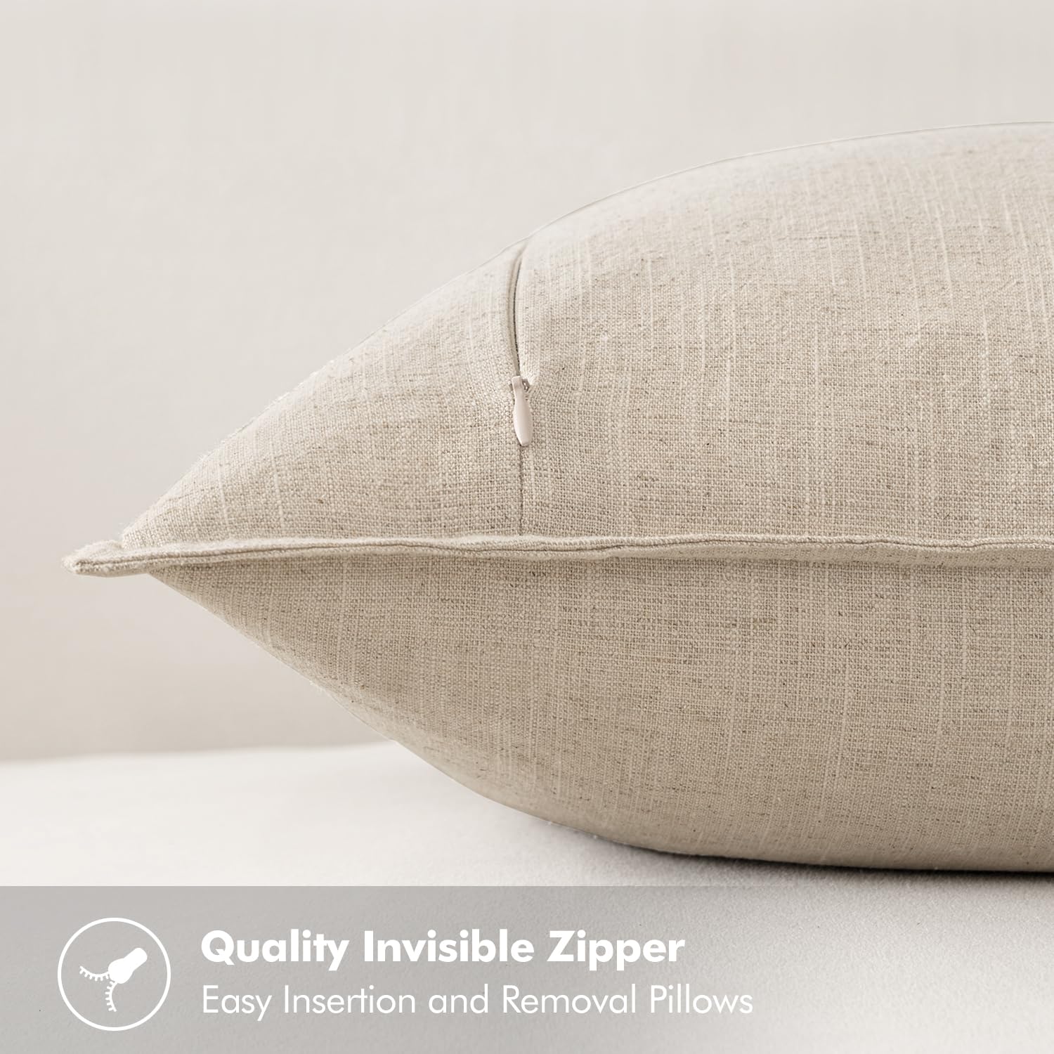 MIULEE Linen Pillow Covers Pack of 2 Decorative Throw Pillow Covers Soft Accent Boho Farmhouse Couch Pillowcases Modern Home Decors for Sofa Cushion Living Room Bed 18x18 Inch Natural Beige