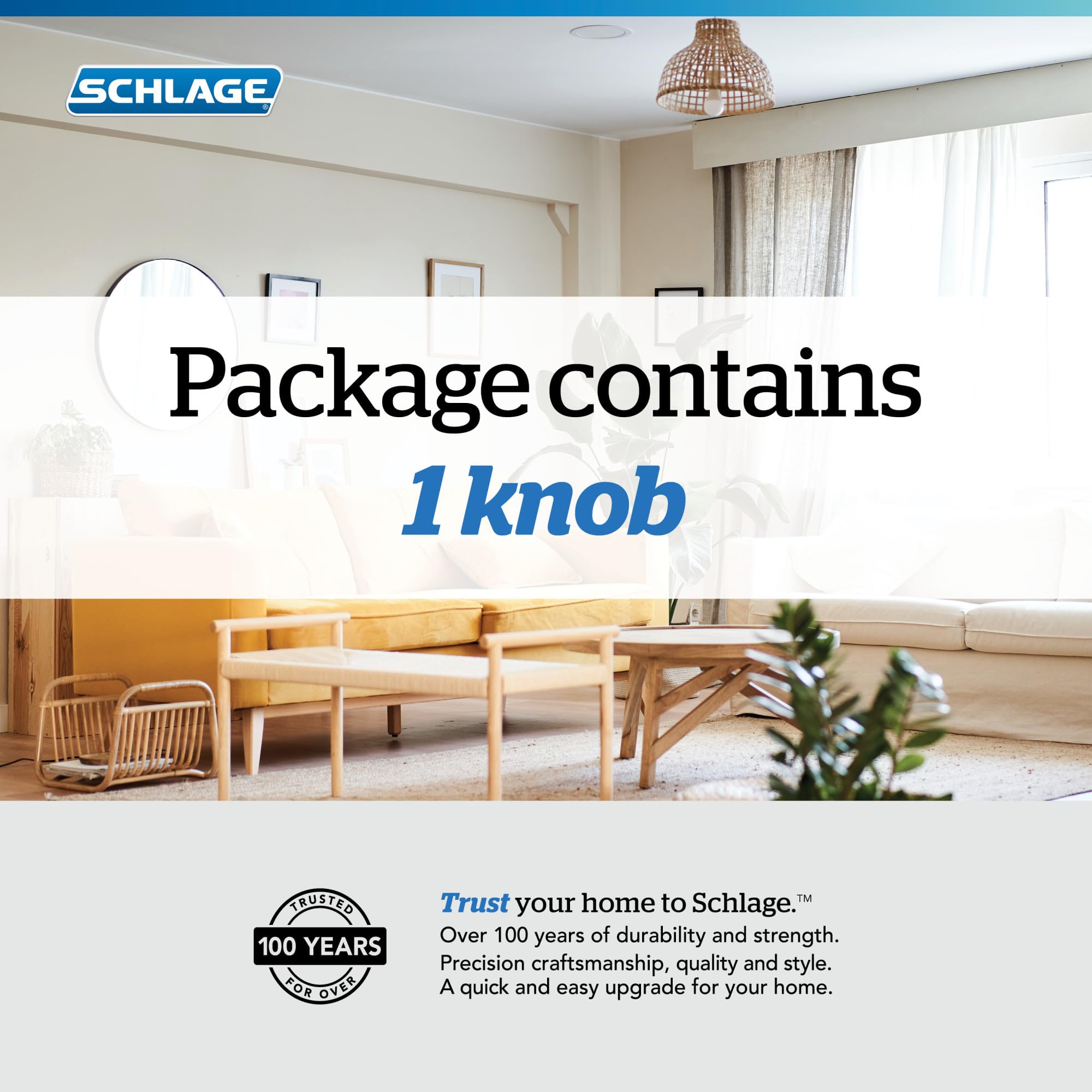 Schlage F170 BWE 622 Bowery Door Knob with Standard Trim, One-Sided Non-Turning Dummy Handle, Matte Black