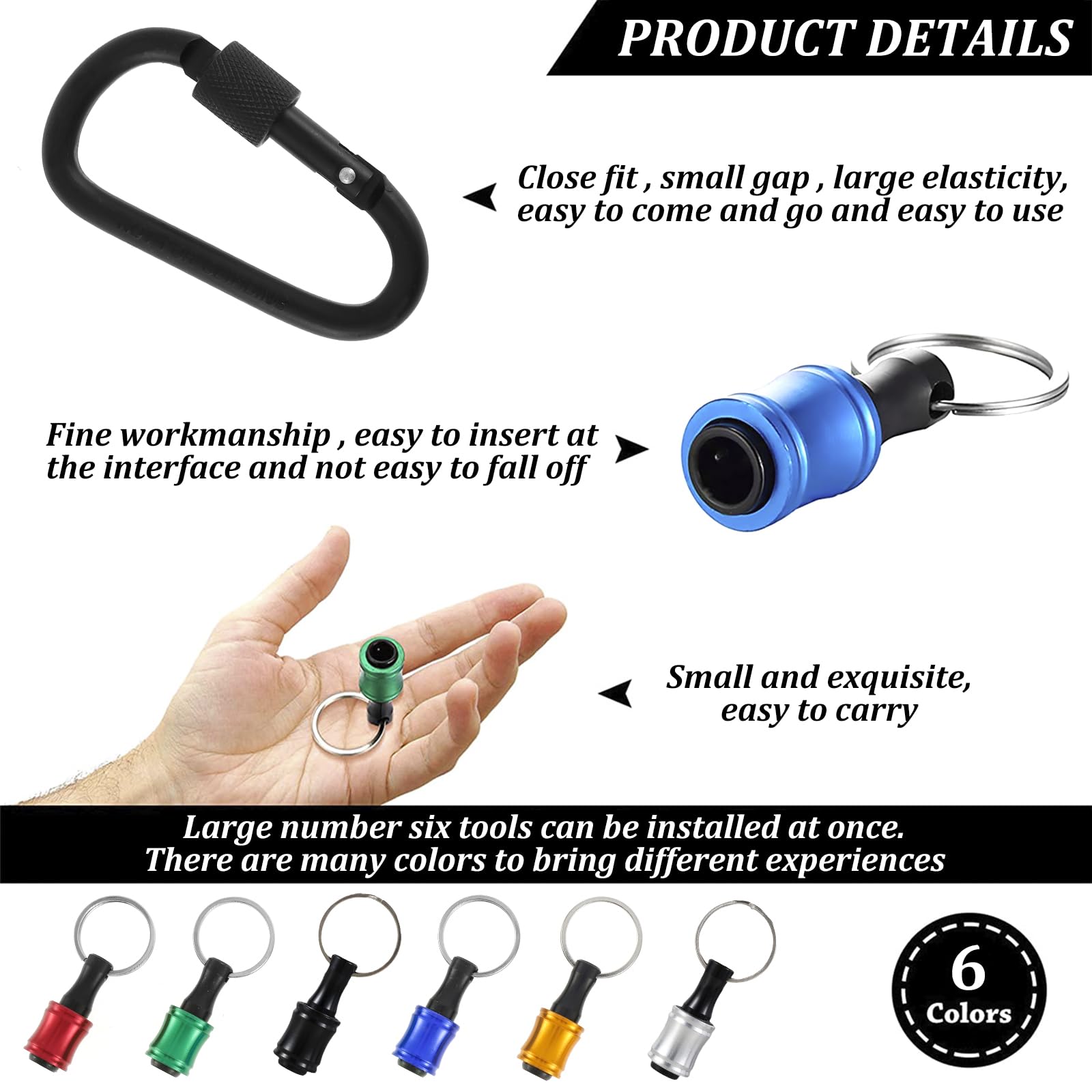18Pcs Bit Holders Keychain 1/4inch Hex Shank Screwdriver Bits Holder Portable Quick-Change Socket Holder for Drill,Light-Weight Bit Holder Keychain Extension Bar for Drill Bit with Black Carabiner