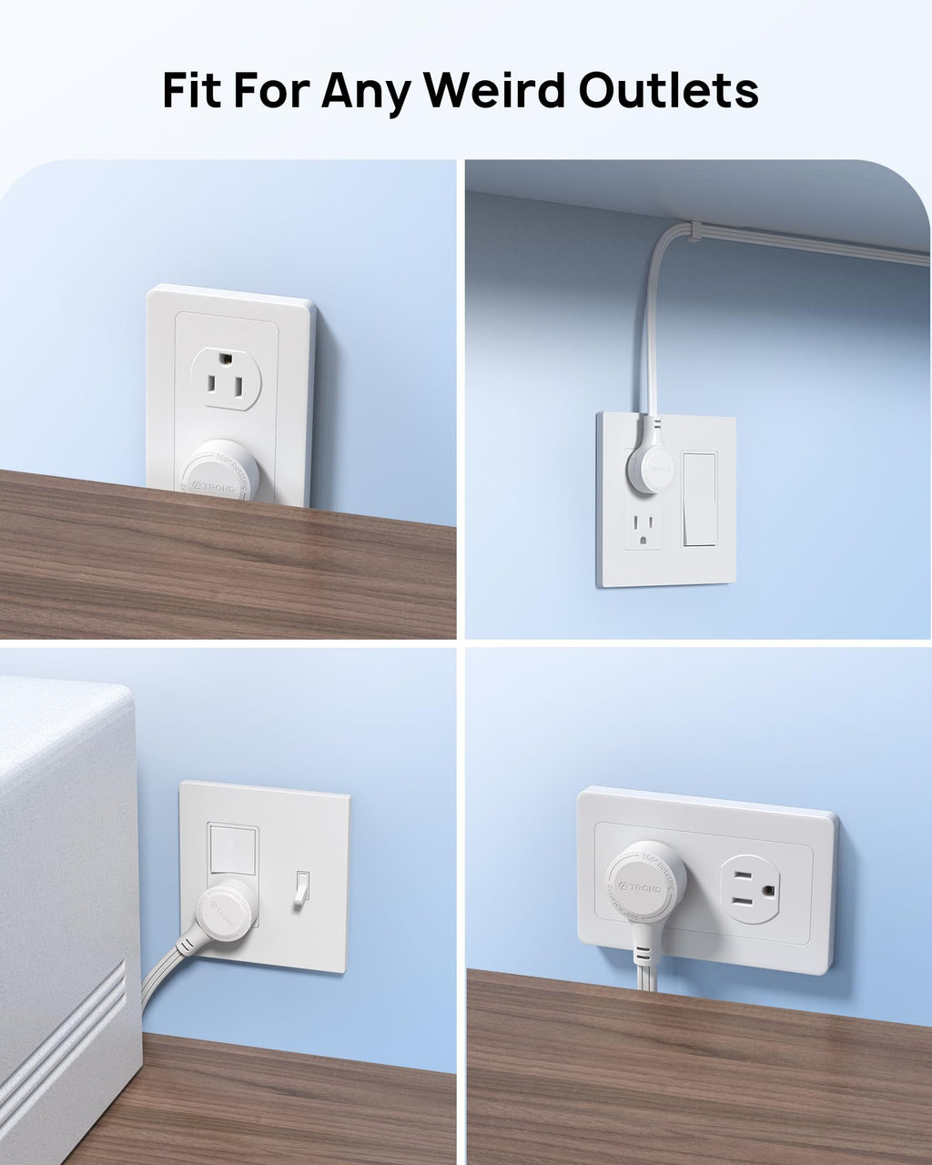 TROND 6ft Flat Extension Cord Surge Protector, 360° Rotating Plug Power Bar, 3 Way Outlets Extender, 13 Amps, 1625W, 900J, Small Flexible SPT 16/3 Cable Splitter, Home Office Dorm Room Essentials