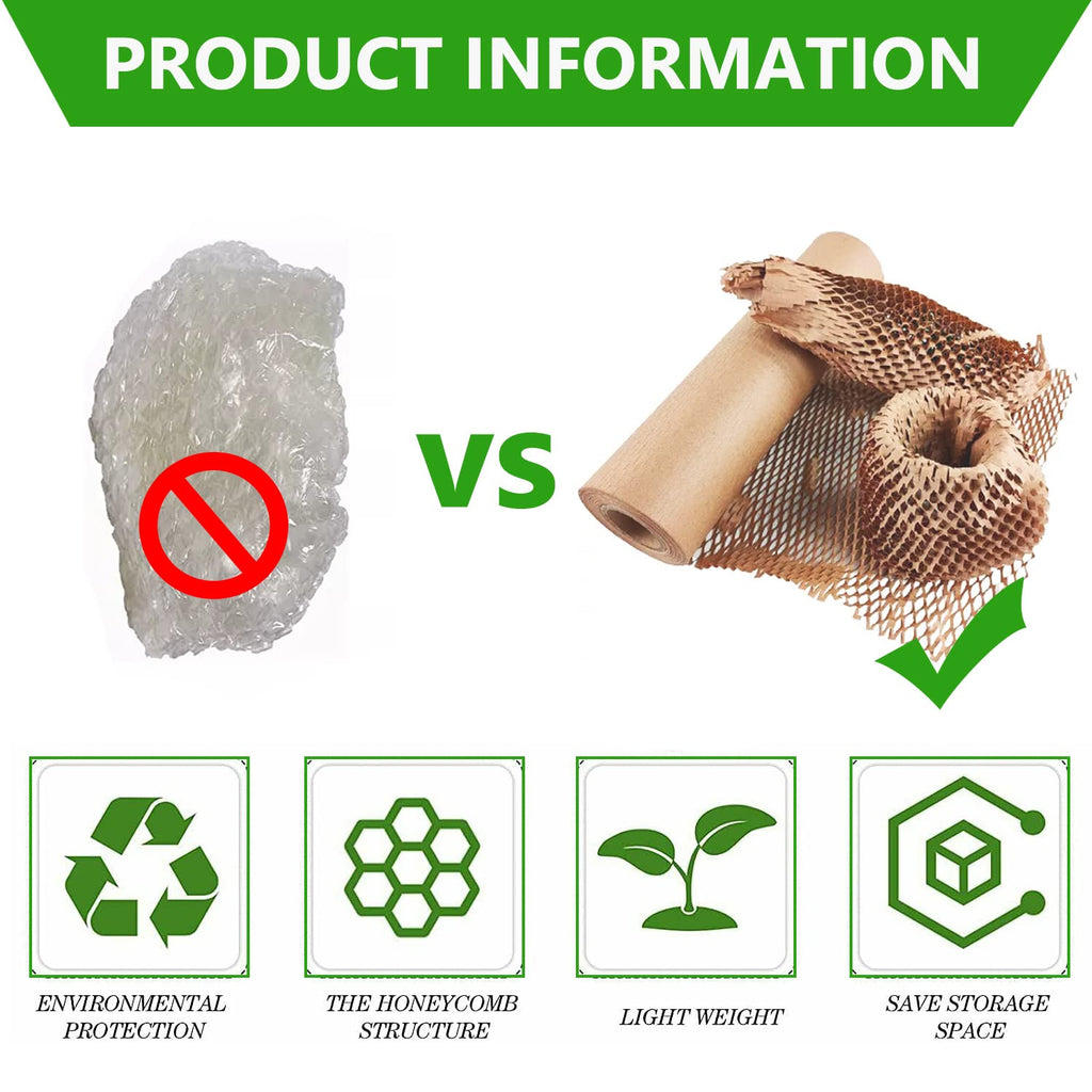 Honeycomb Packing Paper Wrap 12"x200' Recycled Bubble Cushioning Wrap Eco Friendly Moving Supplies for Shipping, Packaging & Gifts - Protective Wrap for Fragile Items with 20 Fragile Sticker Labels