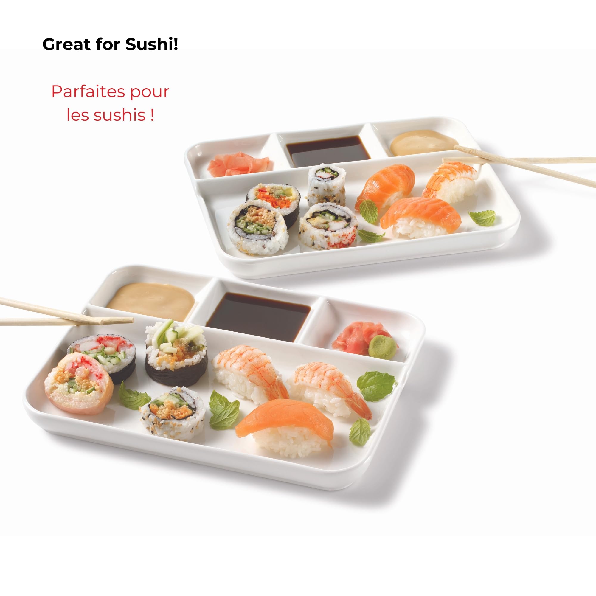 Starfrit Fondue and Appetizer Plates – Set of 2 Large Porcelain Plates – Stackable Dinnerware for Fondue, Sushi & Raclette – Dishwasher Safe - White - 2025 Model