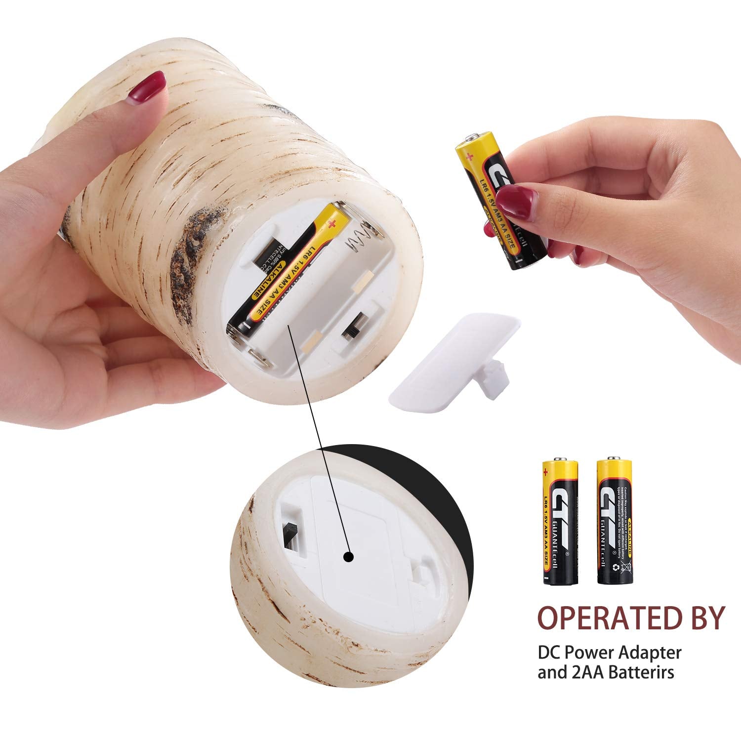 Flameless Candles LED Candles Birch Bark Effect Set of 2 (D:3.25" X H:6") Ivory Real Wax Pillar Battery Operated Candles with Dancing LED Flame 10-Key Remote Control and Cycling 24 Hours Timer