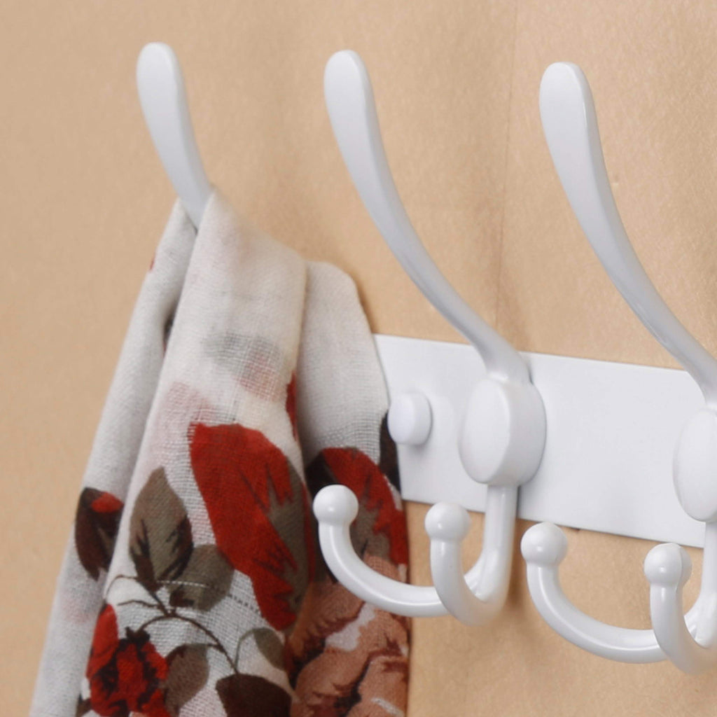 SKOLOO Wall Mounted Coat Rack, 5 Tri Hooks - Heavy Duty, Stainless Steel Coat Hooks for Hanging, Coat Hanger Wall Mount, Hook Rack, White, 2 Packs