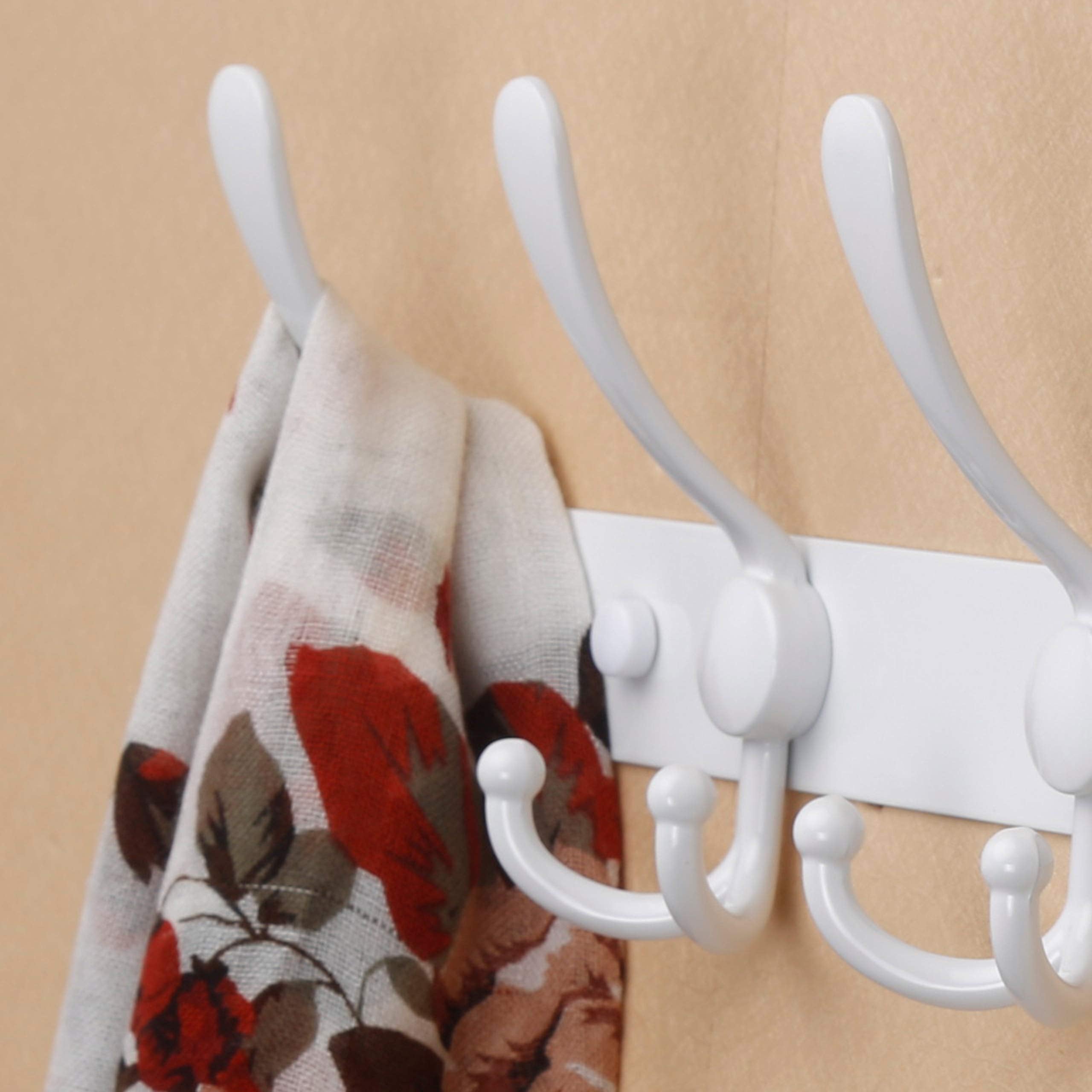 SKOLOO Wall Mounted Coat Rack, 5 Tri Hooks - Heavy Duty, Stainless Steel Coat Hooks for Hanging, Coat Hanger Wall Mount, Hook Rack, White, 2 Packs