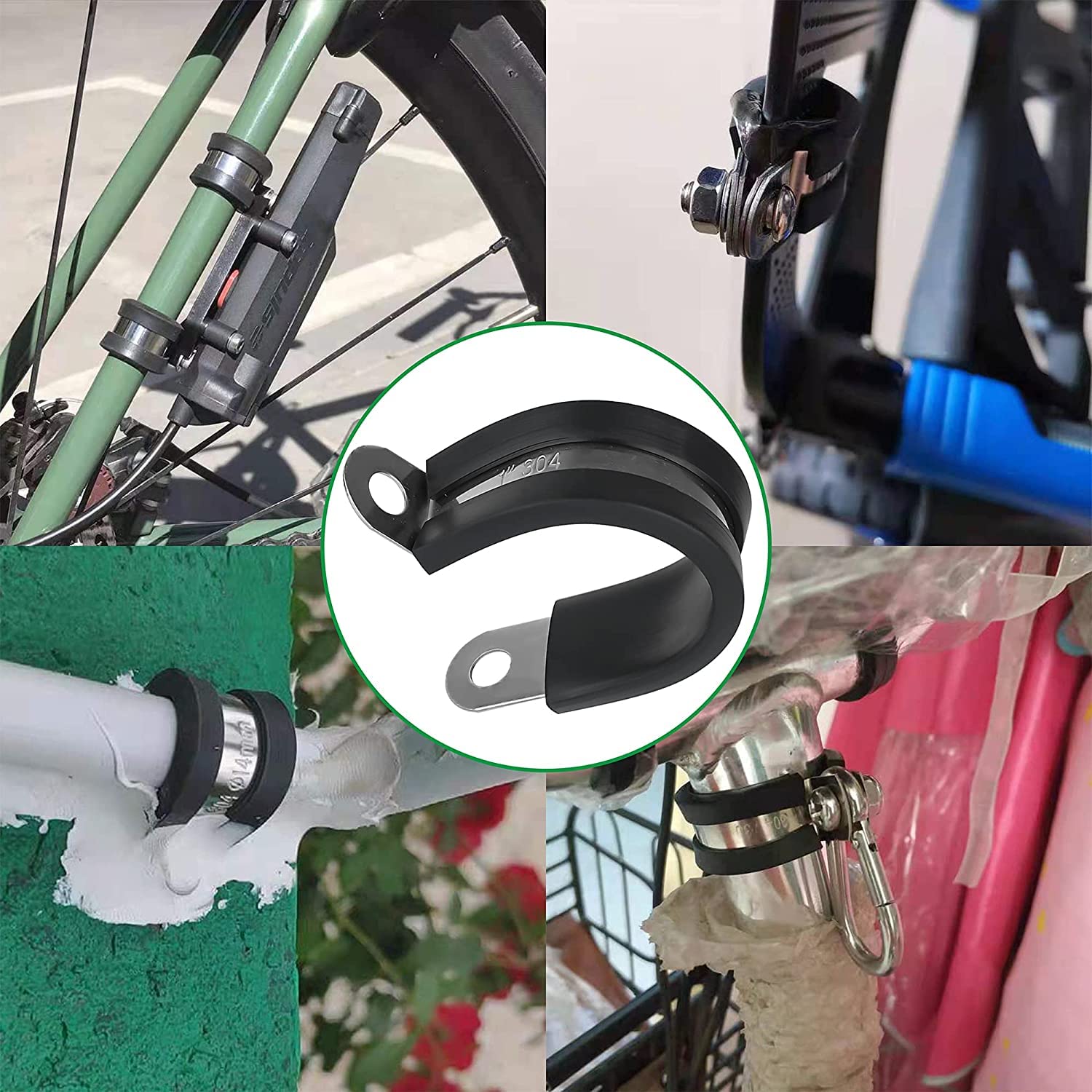 OURU 30pcs 1/2 Inch Stainless Steel Cable Clamps,Rubber Coated Cushioned Insulated Cable Clamp,Automotive Cable Wire Clamps,Pipe Clamps,Metal Clamp for Tube,Lines,Wire Cord Installation(Black,13mm)