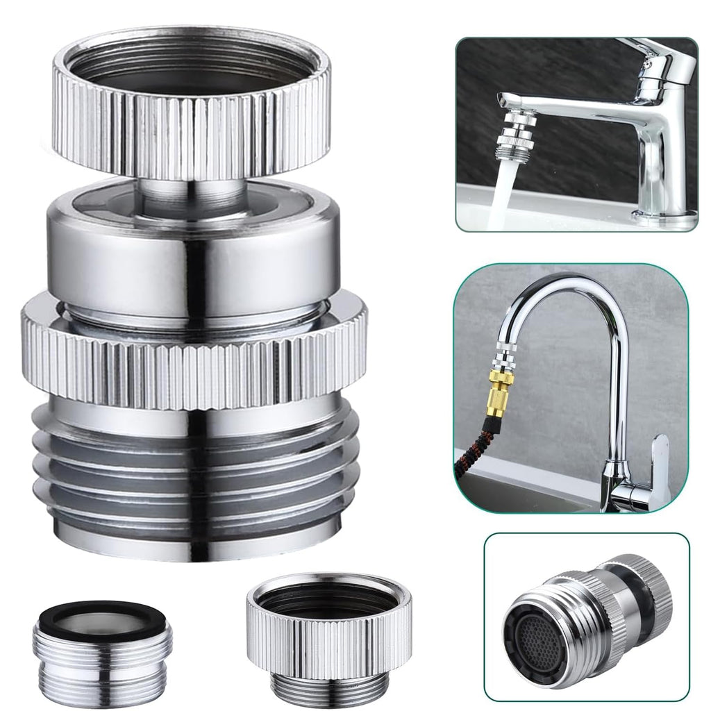Faucet to Garden Hose Adapter with Aerator, Swivel Aerator Adapter to Connect Garden Hose, Faucet Adapter Kit for Bathroom/Kitchen, 3/4" GHT Thread Chrome