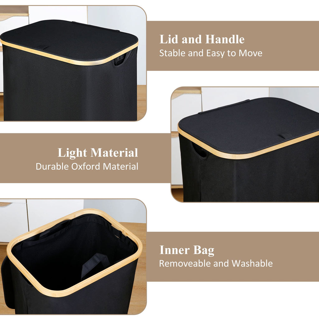 Laundry Hamper with Lid - Waterproof Freestanding Laundry Basket with Removable Liner Bag, Collapsible 110L Large Clothes Storage Laundry Bin with Easy Carry Bamboo Handle for Clothes Toys Organizer