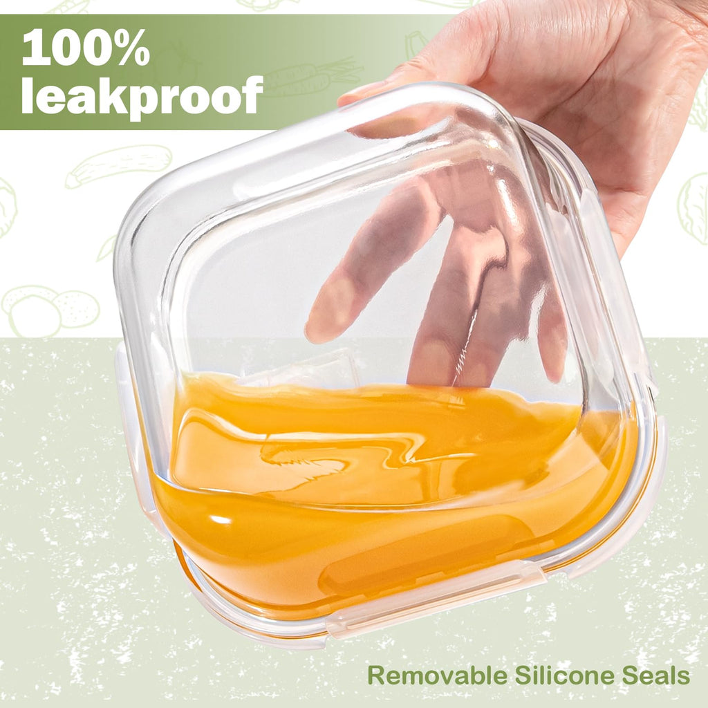Glass Container Food Storage 24 oz, 3 Cup Small Glass Containers with Lids, Oven Safe Food Storage Containers, Freezer Containers for Kitchen, Take Out and To Go, Soup Container for Food Prep, 4 Pack