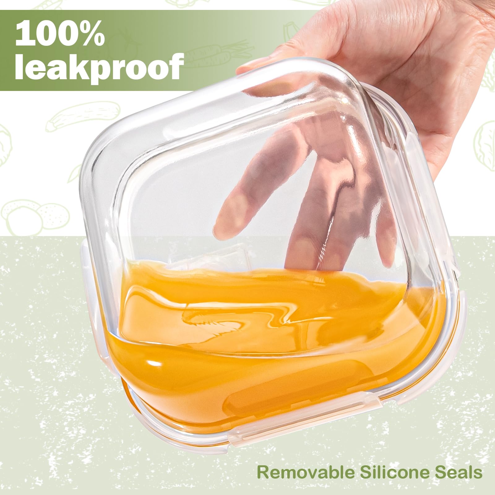 Glass Container Food Storage 24 oz, 3 Cup Small Glass Containers with Lids, Oven Safe Food Storage Containers, Freezer Containers for Kitchen, Take Out and To Go, Soup Container for Food Prep, 4 Pack