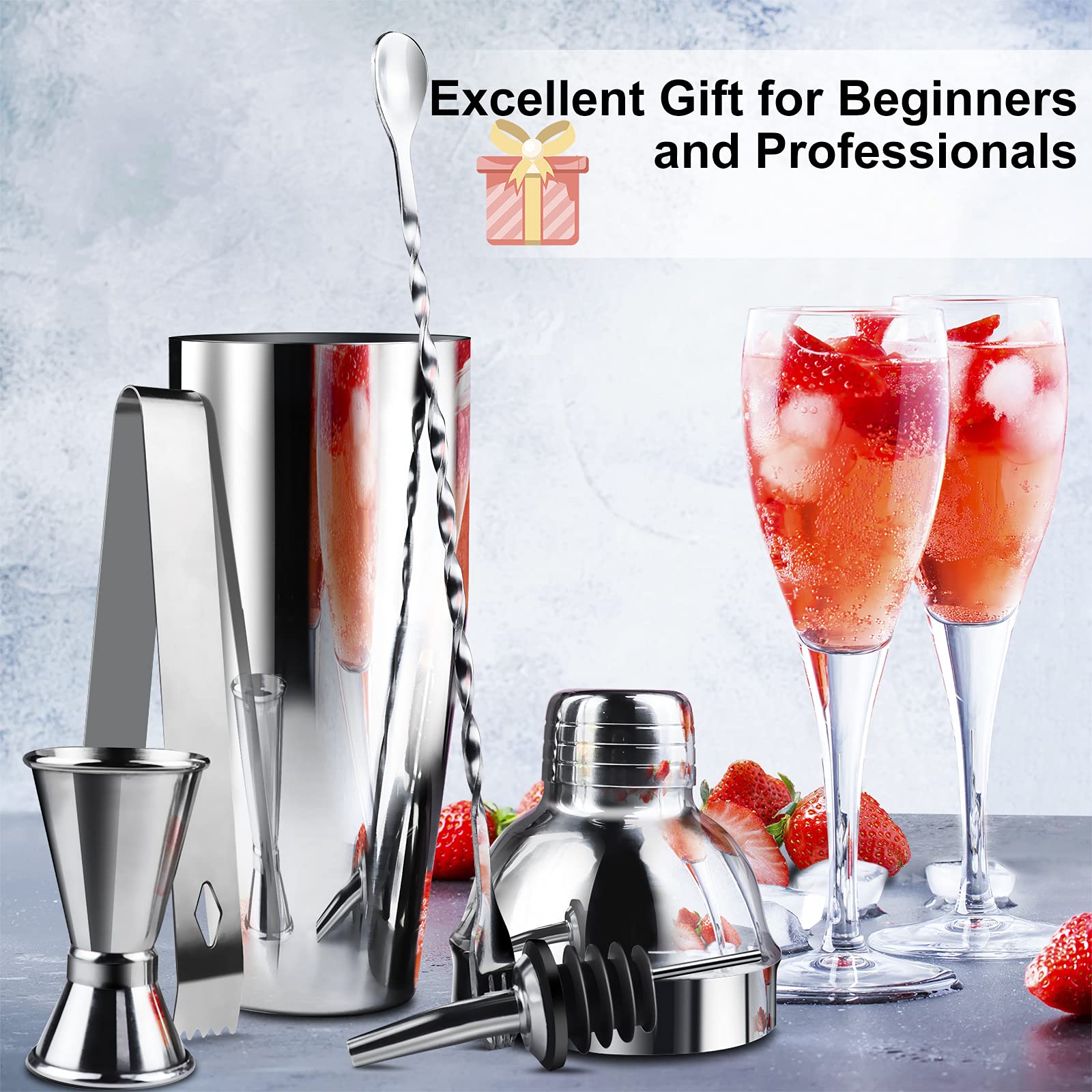 Cocktail Shaker Set|8pcs Cocktail Making Set Stainless Steel 750ml Shakers|Bartender Kit Bar Tool Set with Strainer, Pourers, Muddler, Double Jigger, Mixing Spoon at Home & Bar Gift Set