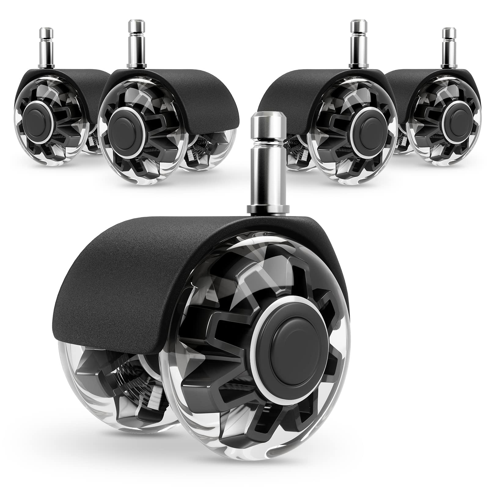 Office Chair Caster Wheels (Set of 5),Heavy-Duty Chair Wheels Support 2200lbs,Mute Rubber Chair Casters for Hardwood Floors and Carpet,2 Inch Universal Fit,casters for Hardwood Floors (Black)