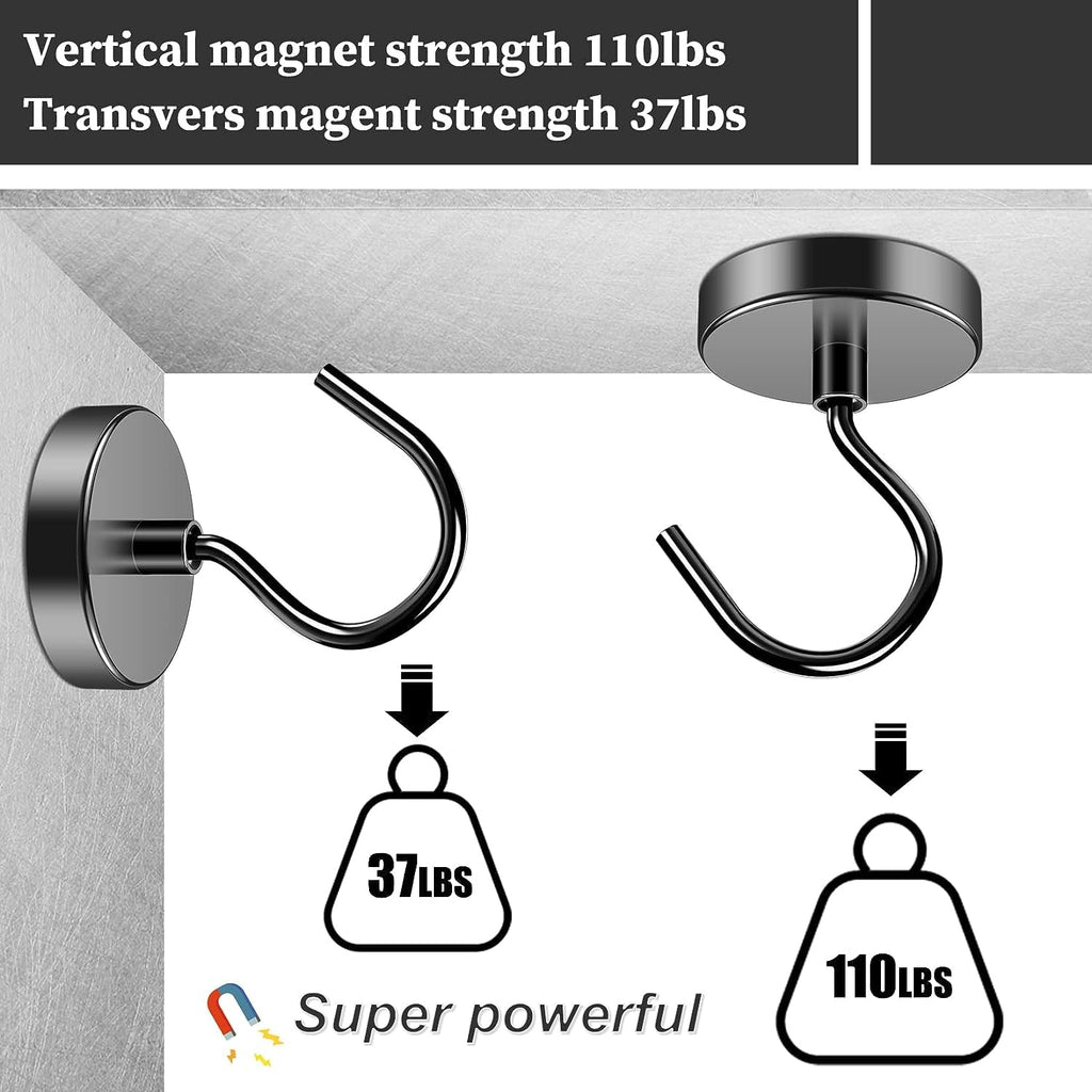 Grtard 8 Pack 100lbs Magnetic Hooks Heavy Duty, Strong Neodymium Magnet Hooks for Hanging Magnet with Hooks for Curtain, Home, Kitchen, Workplace