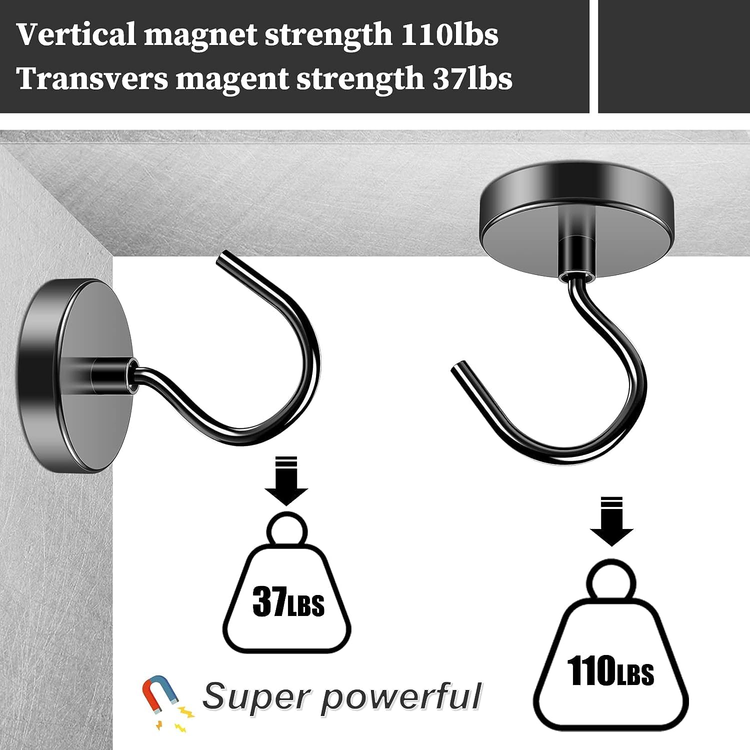 Grtard 8 Pack 100lbs Magnetic Hooks Heavy Duty, Strong Neodymium Magnet Hooks for Hanging Magnet with Hooks for Curtain, Home, Kitchen, Workplace