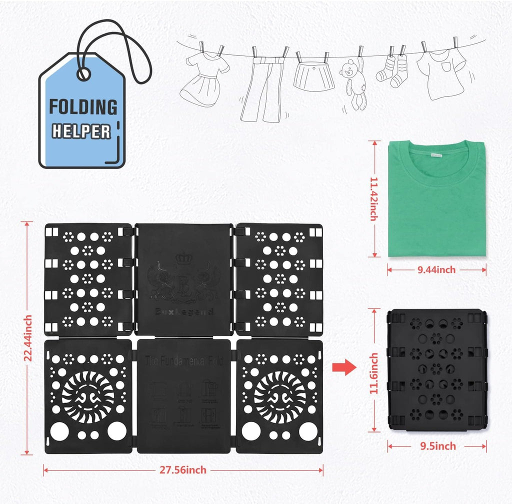 BoxLegend V3 Shirt Folding Board T Shirt Clothes Folder for Adults and Children Easy and Fun Durable PP Plastic Laundry Folders (Black)