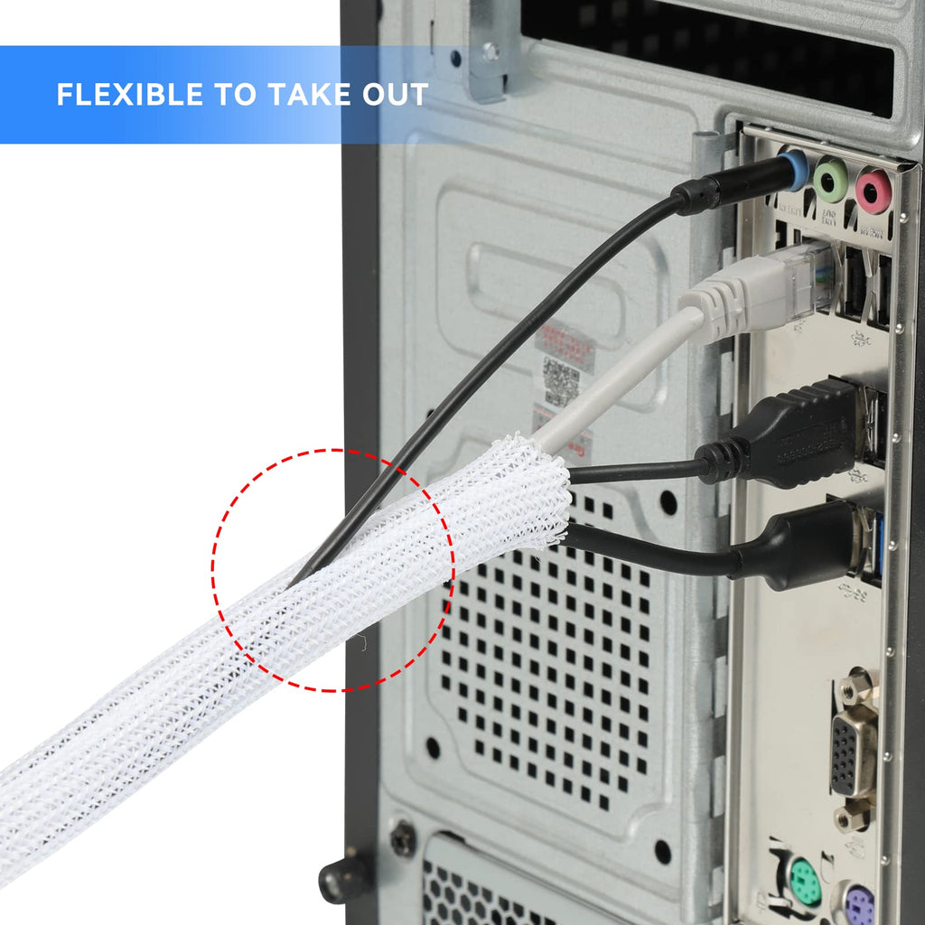 AGPTEK Cable Sleeve Cover 20ft - 4/5inch, Cord Protector Management Wire Loom Tubing, Cable Hider Split Sleeving for Desk PC TV Home, Office, Organization, Home, Theater, White