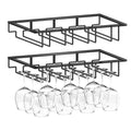 Wine Glass Rack - 4 Row Under Cabinet Stemware Wine Glass Holder - Glasses Storage Hanger for Bar Kitchen, Metal Organizer for Brandy, Margarita, Martini Glasses & More - 2 Pack, Black
