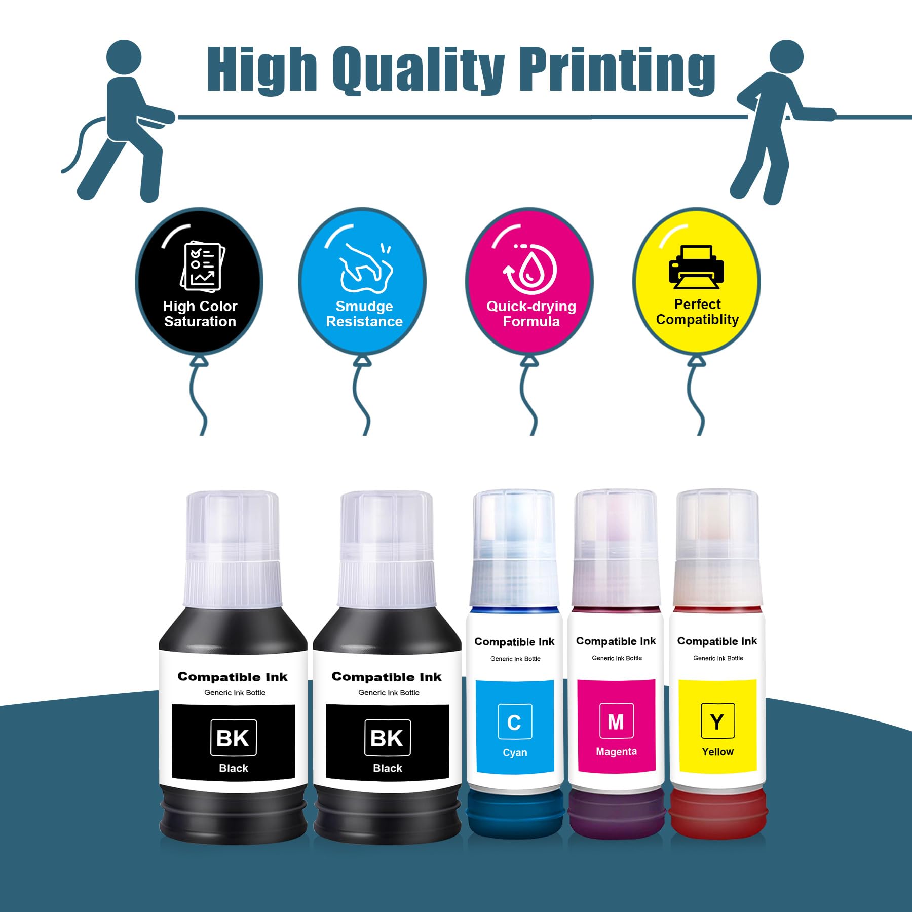 Mutikor T502 Ink Refill Bottles ET-2760 ET-2850 ET-3850 Ink Replacement for t502 Ink for ET-4760 ET-2760 ET-3830 ET-15000 ET-4850 ET-2750 ET-4750 ET-3750 ET-3950 ET-4950 Printers (2BK C M Y)