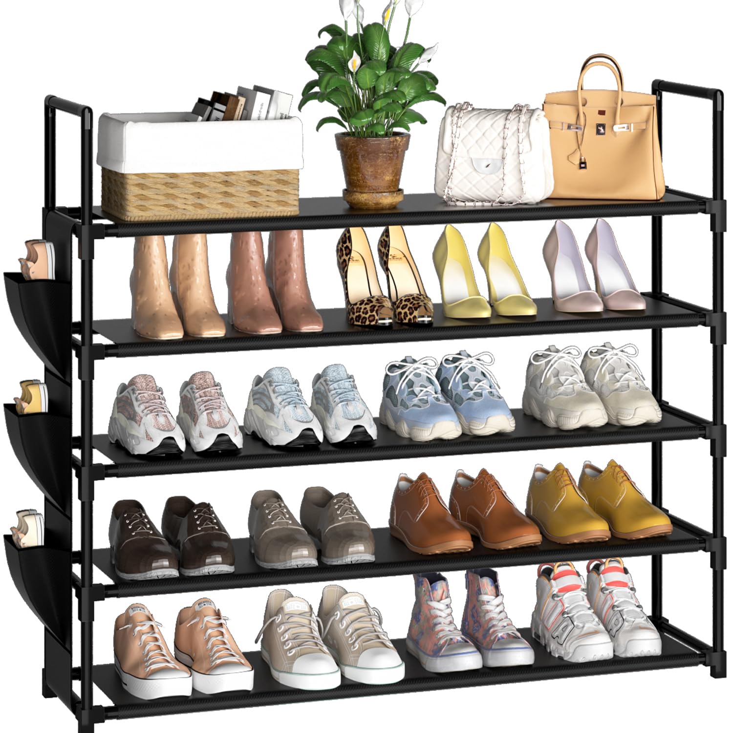 Shoe Rack 5 Tier Shoe Organizer Shoe Storage 20-25 Pairs for Closet Entryway Shoes Holder Space Saving Tall Shoes Shelf for Bedroom Garage Door