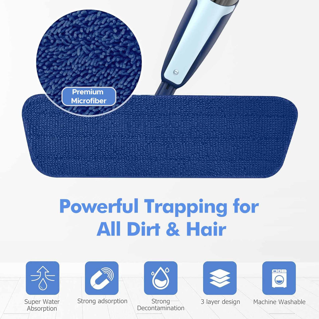 VENETIO Premium Microfibre Spray Mop with Refillable Sprayer for Quick Dry and Wet Floor Cleaning or Dusting | Wood, Laminate, Tile, Vinyl, Hardwood Floor Mop with 3 Reusable and Washable Pads, Blue