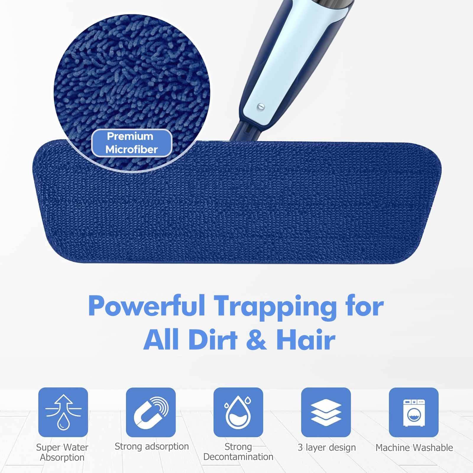 VENETIO Premium Microfibre Spray Mop with Refillable Sprayer for Quick Dry and Wet Floor Cleaning or Dusting | Wood, Laminate, Tile, Vinyl, Hardwood Floor Mop with 3 Reusable and Washable Pads, Blue