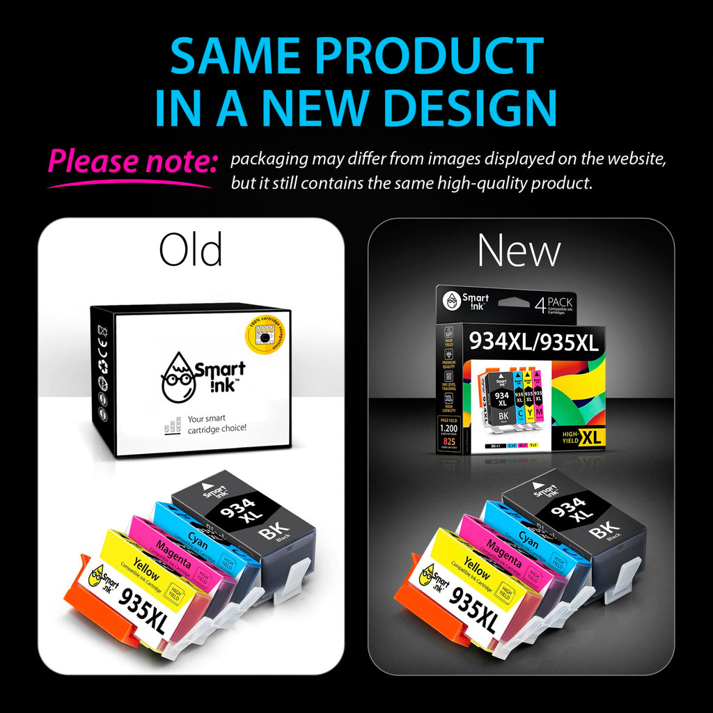 Smart Ink Compatible Ink Cartridge Replacement for HP 934 XL 935XL 934XL 935 XL High Yield 4 Pack (Black&C/M/Y) to use with Officejet 6220 6812 6815 6820 Officejet Pro 6230 6830 6835 Printers