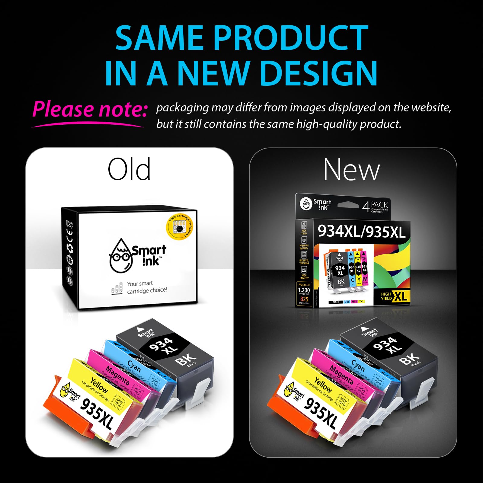 Smart Ink Compatible Ink Cartridge Replacement for HP 934 XL 935XL 934XL 935 XL High Yield 4 Pack (Black&C/M/Y) to use with Officejet 6220 6812 6815 6820 Officejet Pro 6230 6830 6835 Printers