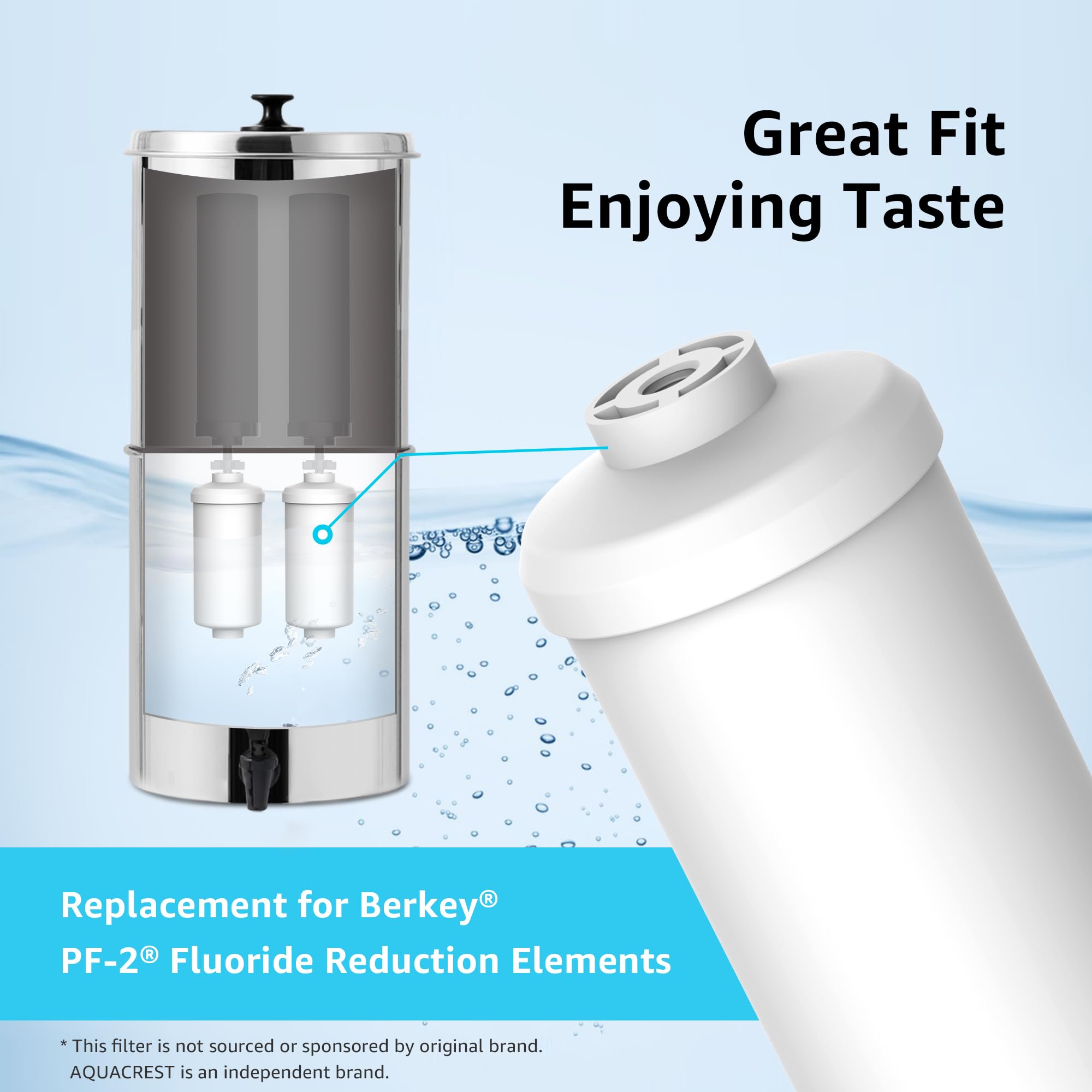 AQUA CREST NSF/ANSI 372 Certified Fluoride Water Filter, Replacement for Berkey® PF-2® Fluoride Reduction Elements, Berkey® Gravity Filtration System (Pack of 2)