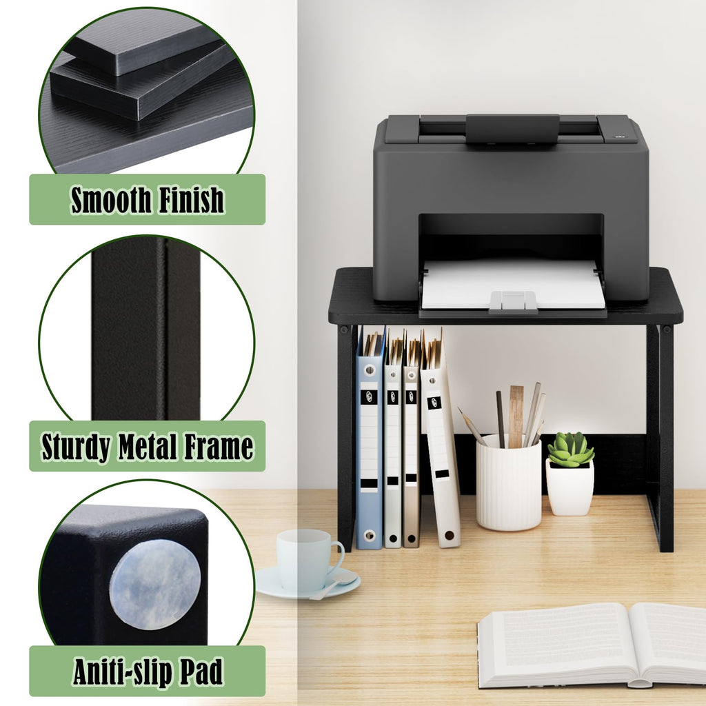MARTY Printer Stand for Desk, Black Desktop Printer Stand Shelf Organzier for Home/Office Heavy Duty Printer Riser Under Desk Small Table for Printer