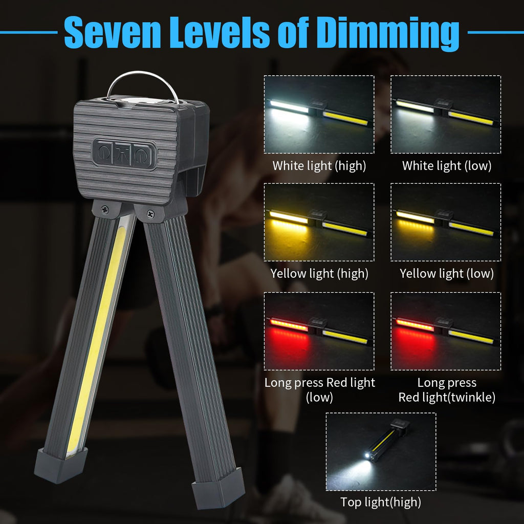 Gym Lamp for Posing, 180° Adjustable Handheld Folding LED Posing Lamp, Portable Magnetic Work Lights Flashlight with Hang Hook, 7-Level Dimming and 4 Light Modes, for Gyms, Workbenches, Camping Tents