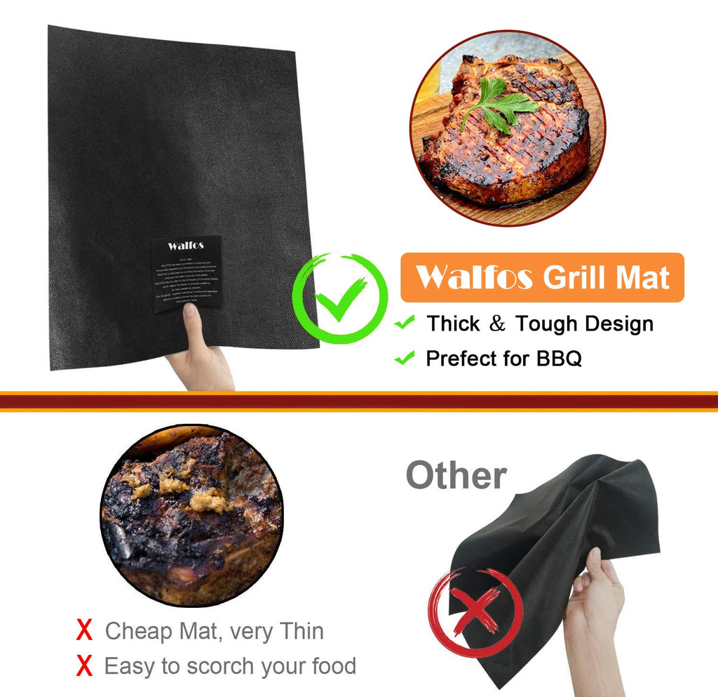 WALFOS BBQ Reusable Grill Mat Set of (7+1) - Non-Stick Coating Grilling Mats, Heat Resistant Cooking Mat, Works on Electric Grill Gas Charcoal BBQ, Perfect for Grilling Meat, Veggies, Seafood