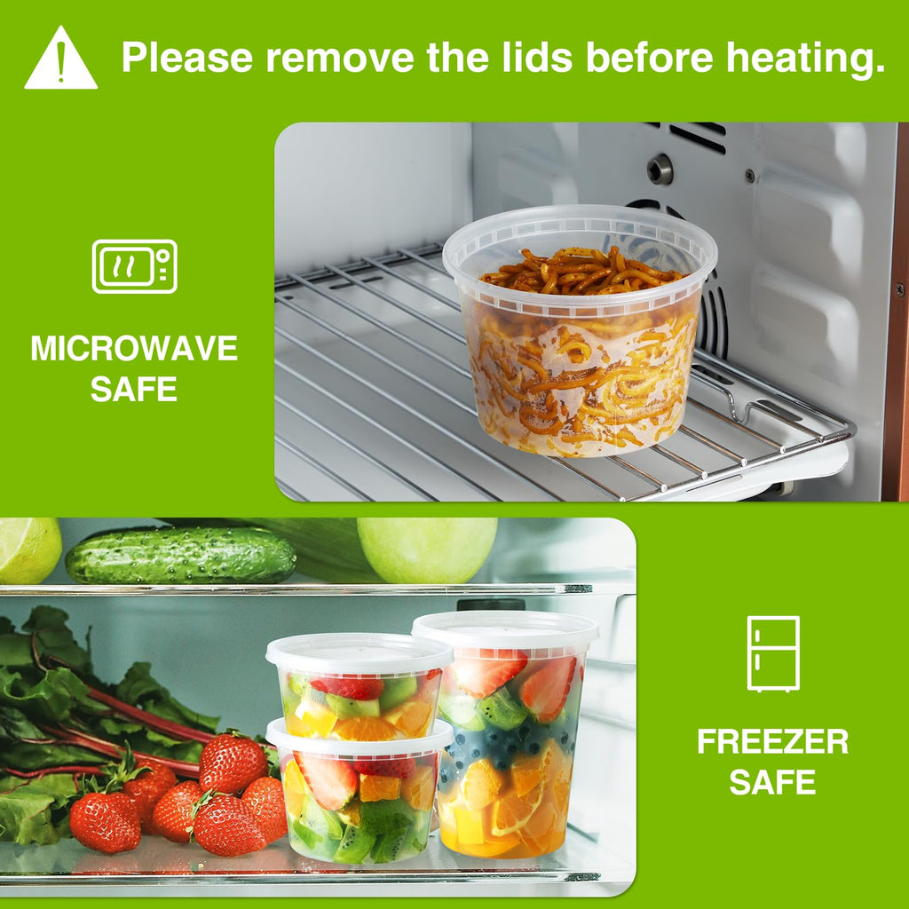 NEEBAKE 60 Set Deli-Containers-with-Lids: [8oz 16oz 32oz] Combo Plastic-Food-Storage-Containers-with-Lids, Microwaveable & Freezer Safe To-Go-Containers, Leak-proof BPA-Free Soup Slime Overnight Oats