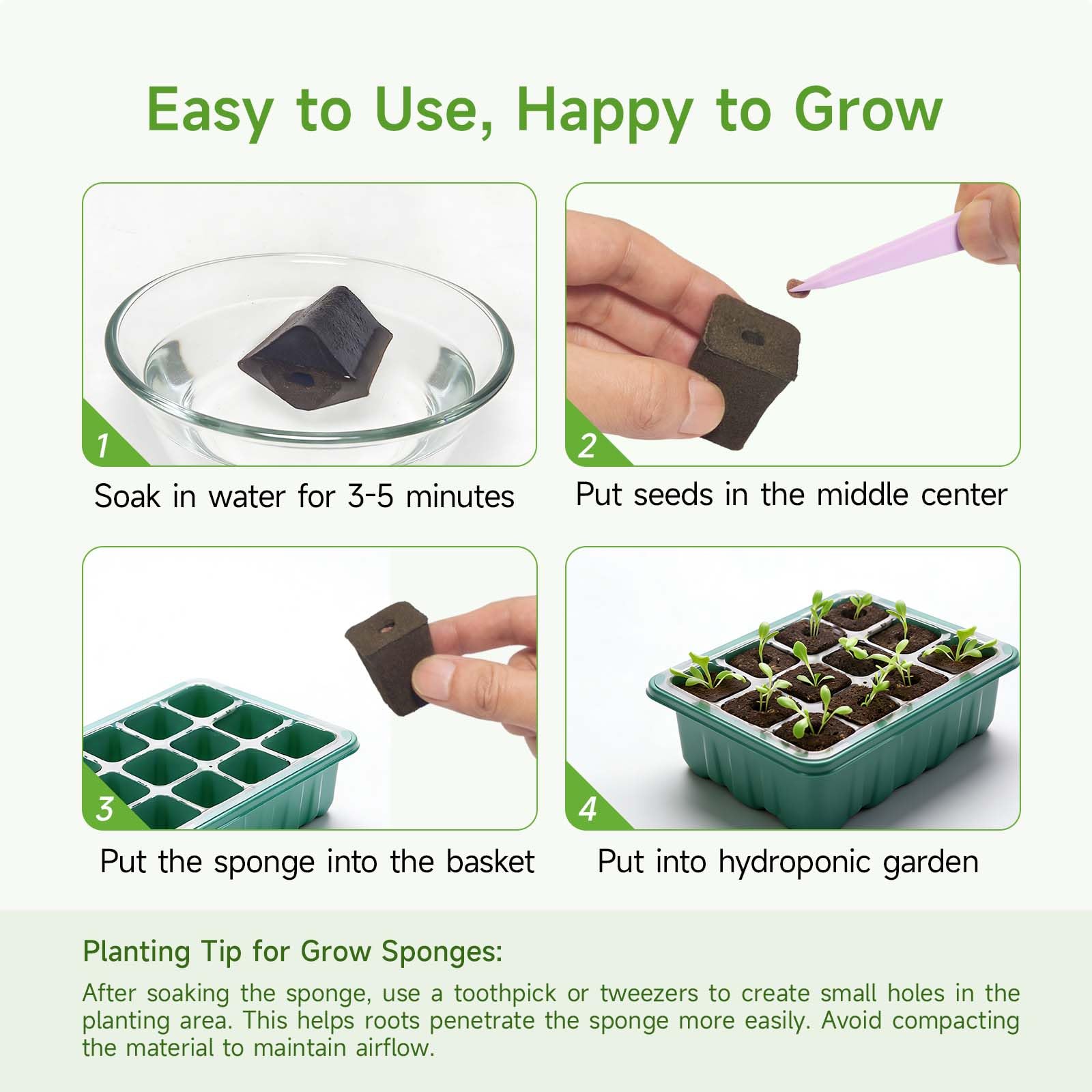 SIETAMIS 50 Pack Grow Sponges Square Sponge Replacement Part Seedling Starter Sponges for Hydroponic Indoor Garden System Cuttage Rooting Germination Kits