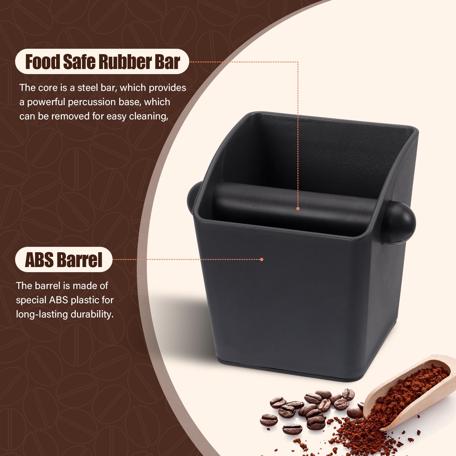 HOMEE Rectangular Espresso Knock Box,Large Capacity & Non-Slip Base Coffee Knock Box,Coffee Grounds Container with Removable Knock Bar,Espresso Accessories for Coffee Bar Kitchen Counter,Black