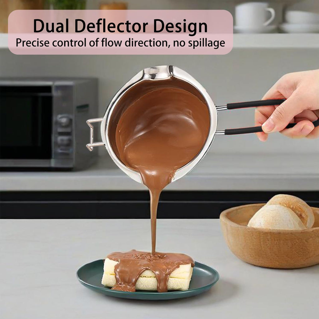 Uhuida 600ml Double Boiler, 304 Stainless Steel Bain Marie, Chocolate Melts Pot with Stirring Spoon, Stove Top Double Boilers for Butter, Candy, Cheese, Candles(Silver)