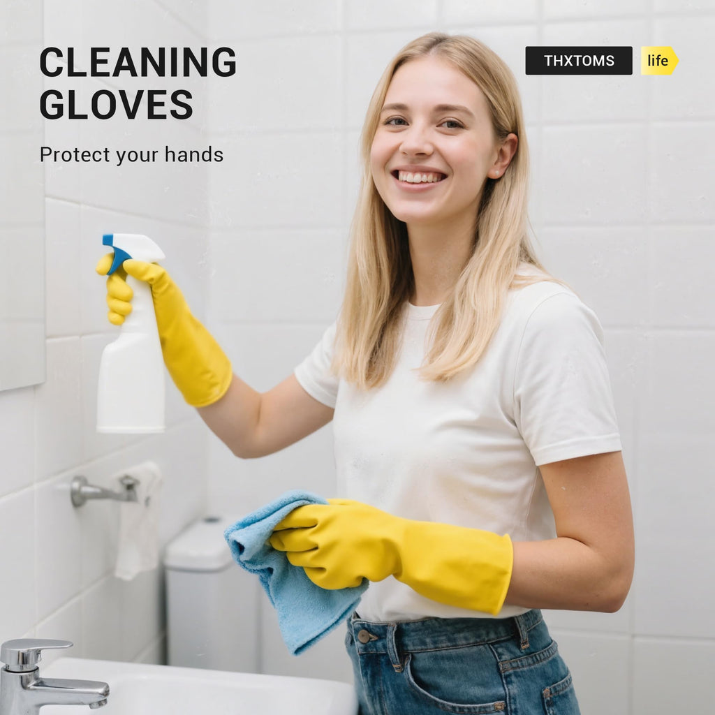 MNOPQ 10 Pairs Rubber Dishwashing Glove,Reusable Household Gloves,Cleaning Dish Gloves for Kitchen, Painting, Gardening, Pet Care,Extra Thickness, Long Sleeves,Non-Slip,XL