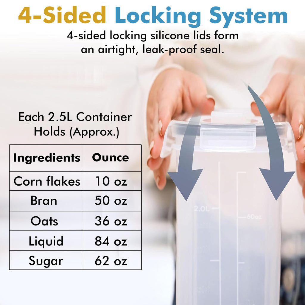 Shazo 2 Pack (2.5L / 15.4 oz) Cereal Storage Containers - Bpa-Free Airtight Food Storage Containers with Lids, BPA-Free Plastic Cereal Dispenser for Pantry, Rice, Flour, Sugar & Pasta